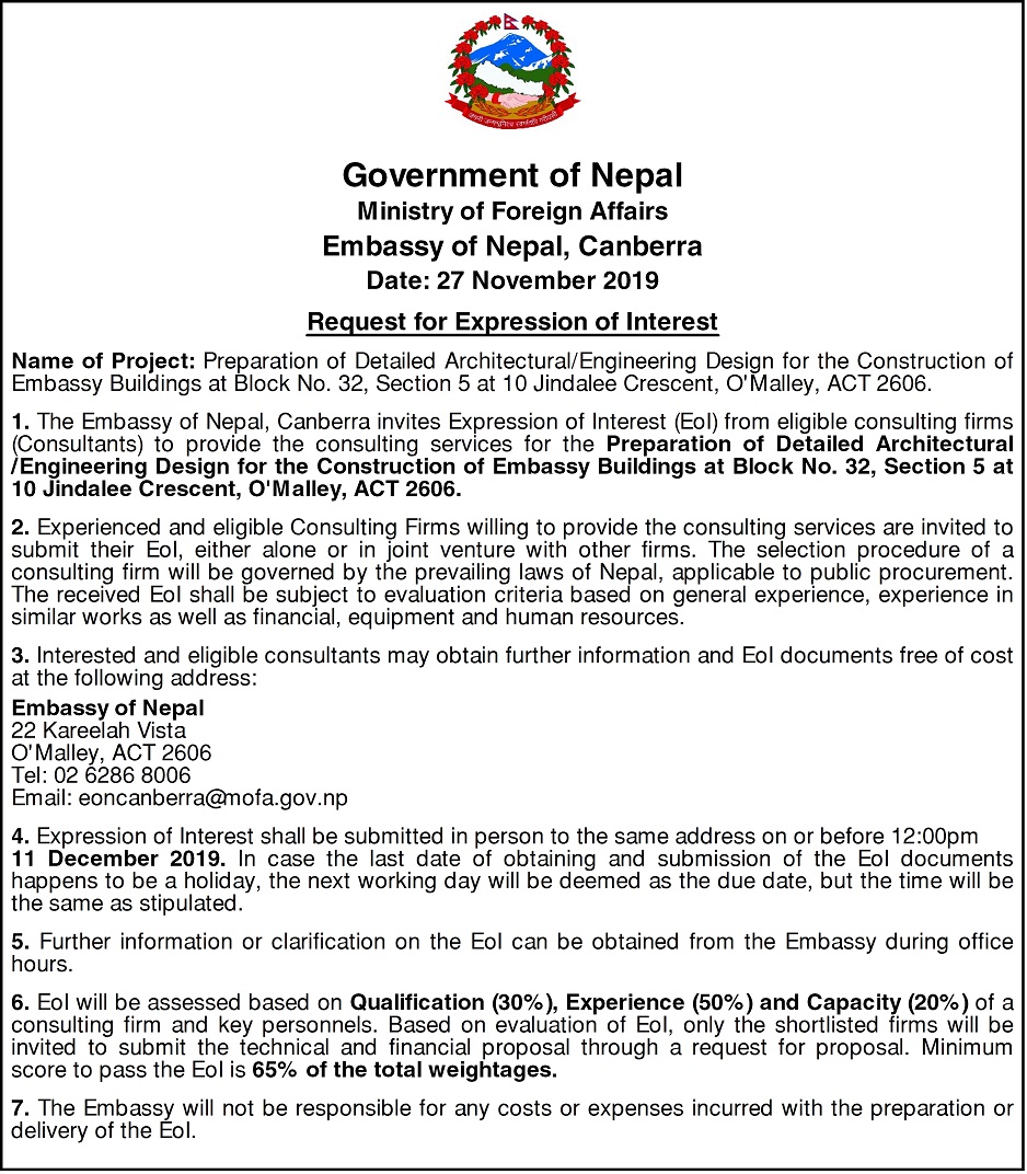 Request for the Expression of Interest (EoI) Embassy of Nepal