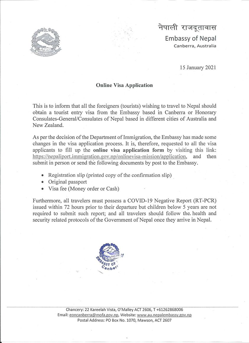Online Visa Application Embassy Of Nepal Canberra Australia